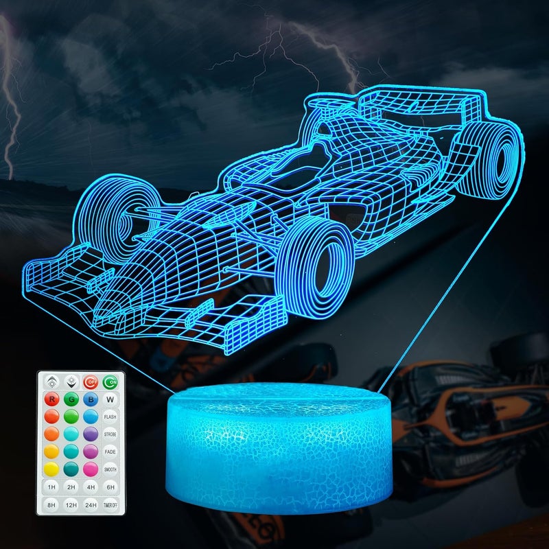 Posshe F1 Car Gifts for Boy, Formula One Night Light with Remote Control, 16 Colors Changing, RGB Flashing Mode and Dimmable, Sport Race Car Gifts for Boys Christmas Decor - Image 1
